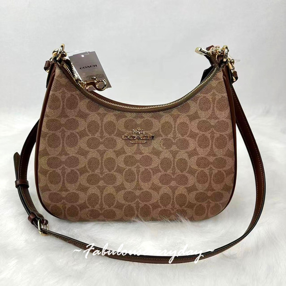 Coach Handbags - Coach Teri Hobo Bag Shoulder/Crossbody In Signature Canvas Tan/Brown CV940 NWT